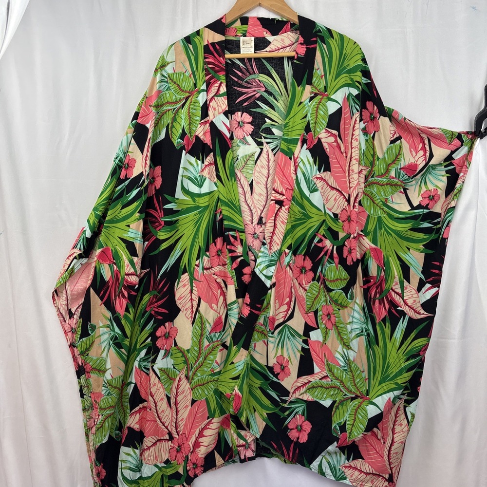 Tropical Kimono Jacket ‎ Women's SZ S Open Front Batwing Sleeves Resort Wear